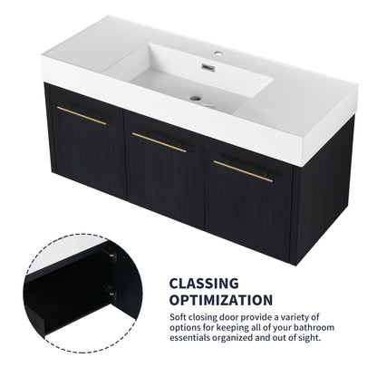 Wall Mounted Bathroom Vanity with Sink - 48 Inch Black Chestnut