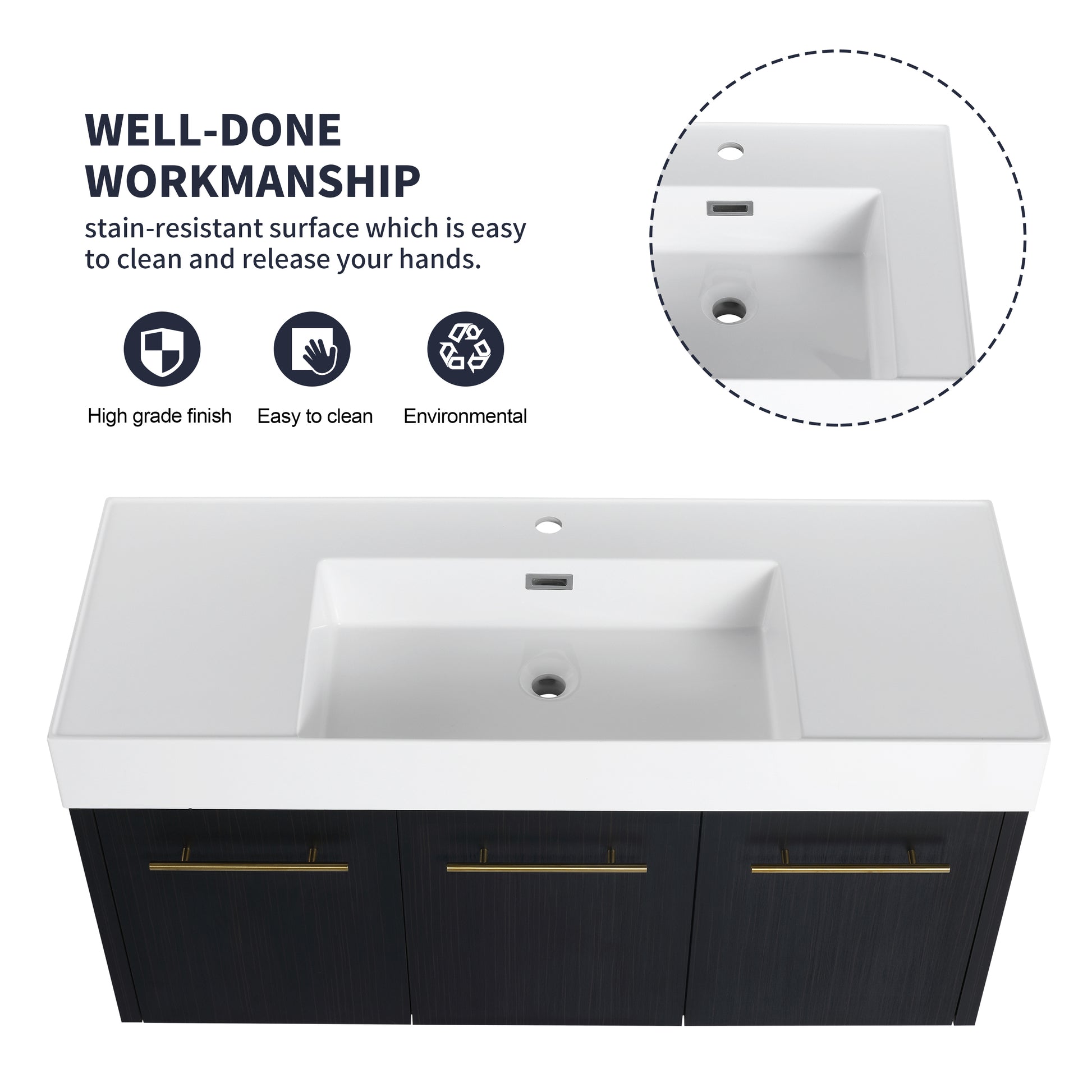 Wall Mounted Bathroom Vanity with Sink - 48 Inch Black Chestnut