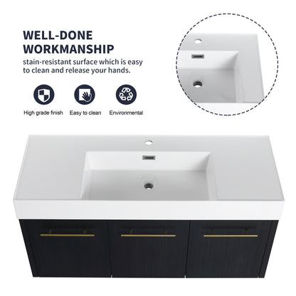 Wall Mounted Bathroom Vanity with Sink - 48 Inch Black Chestnut