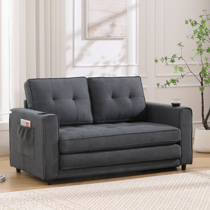 Dark Gray 3-in-1 Futon Sofa Bed with Side Pockets - image 6