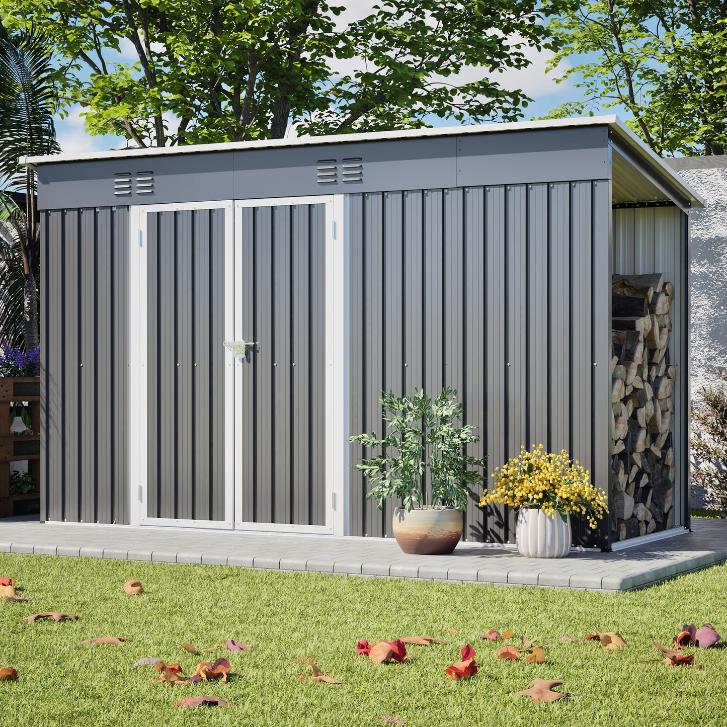 10 x 4 Outdoor Metal Storage Shed with Lockable Door and Floor Frame