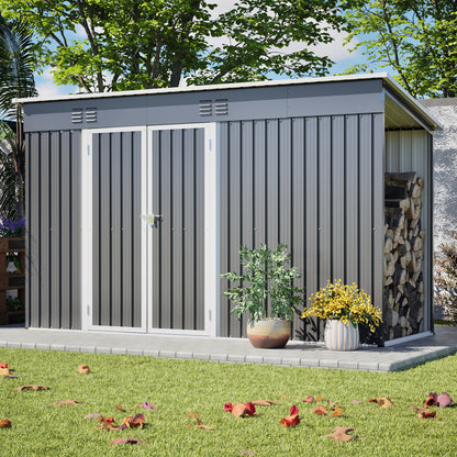 10 x 4 Outdoor Metal Storage Shed with Lockable Door and Floor Frame