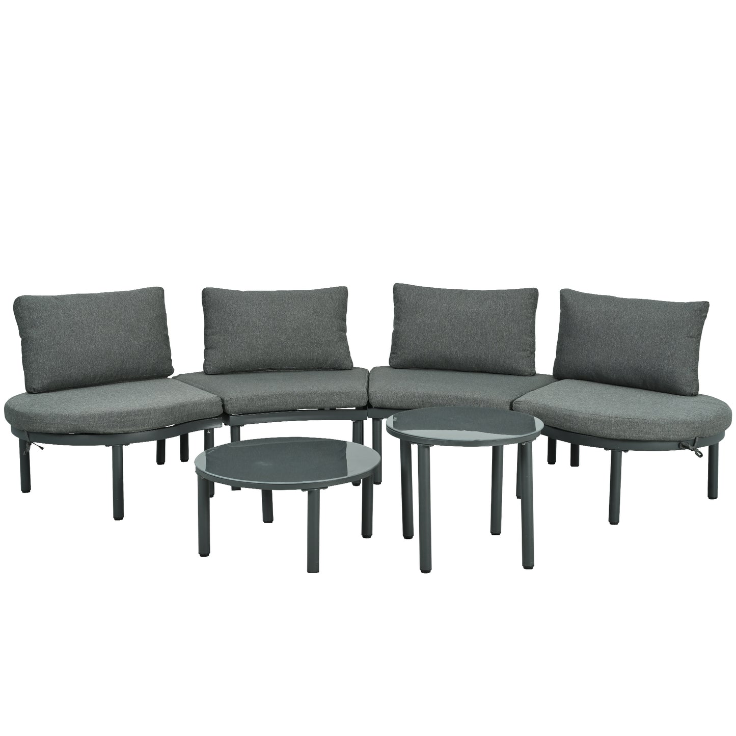 6-Piece Gray Half-Moon Outdoor Wicker Sectional Sofa Set with Two Coffee Tables