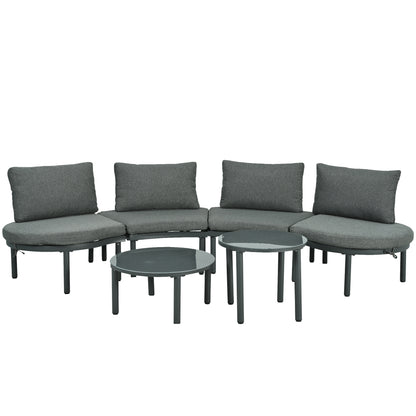 6-Piece Gray Half-Moon Outdoor Wicker Sectional Sofa Set with Two Coffee Tables