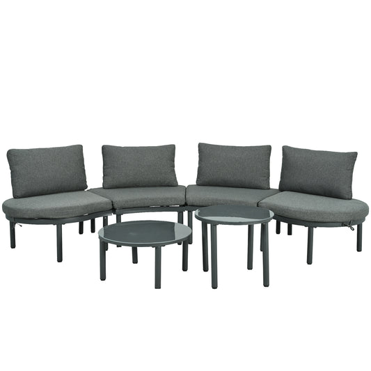 6-Piece Gray Half-Moon Outdoor Wicker Sectional Sofa Set with Two Coffee Tables