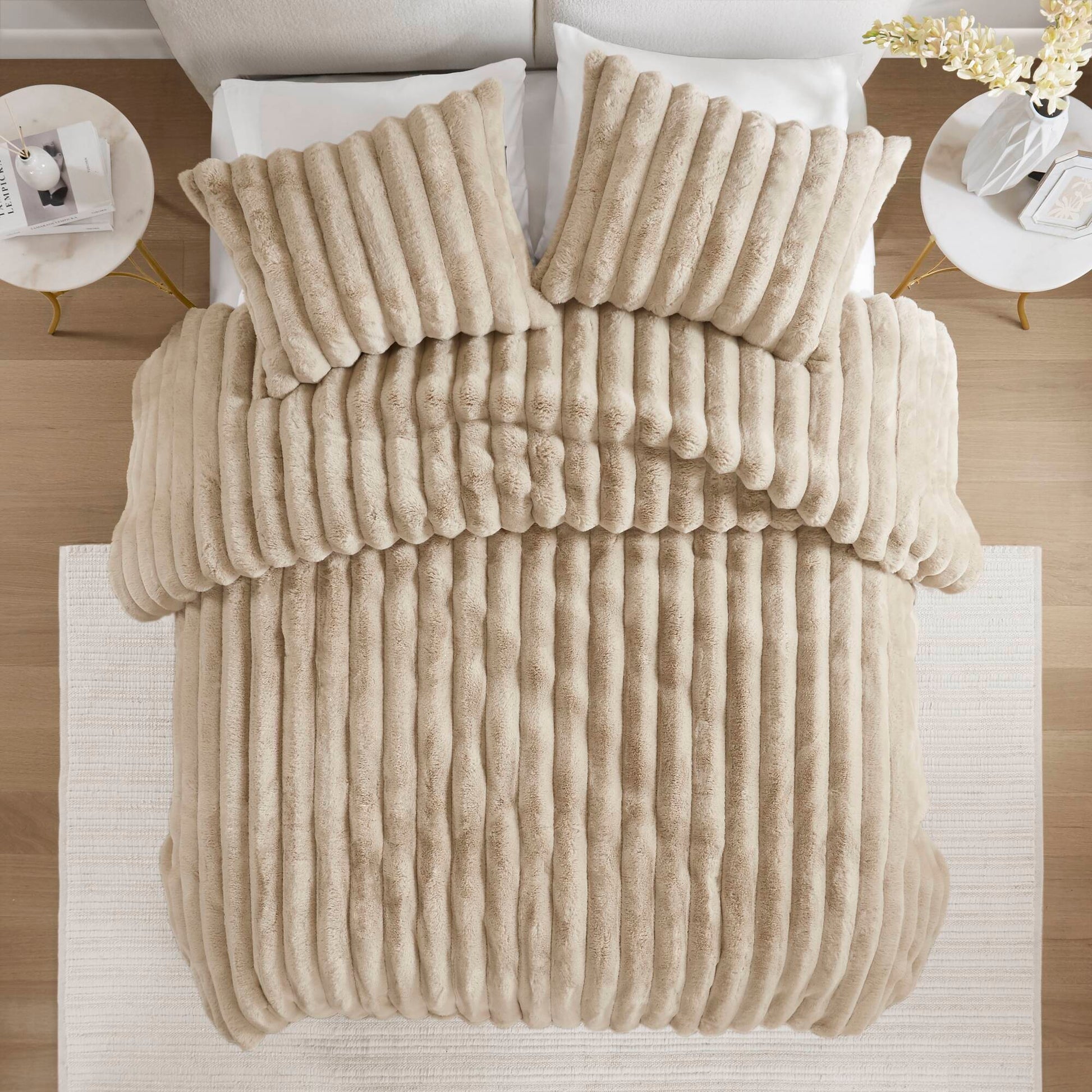 Taupe Faux Fur King Comforter Set with 2 Shams - image 3