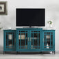 Teal Blue TV Stand with Glass Doors - 62 Inch Buffet Cabinet for Living Room