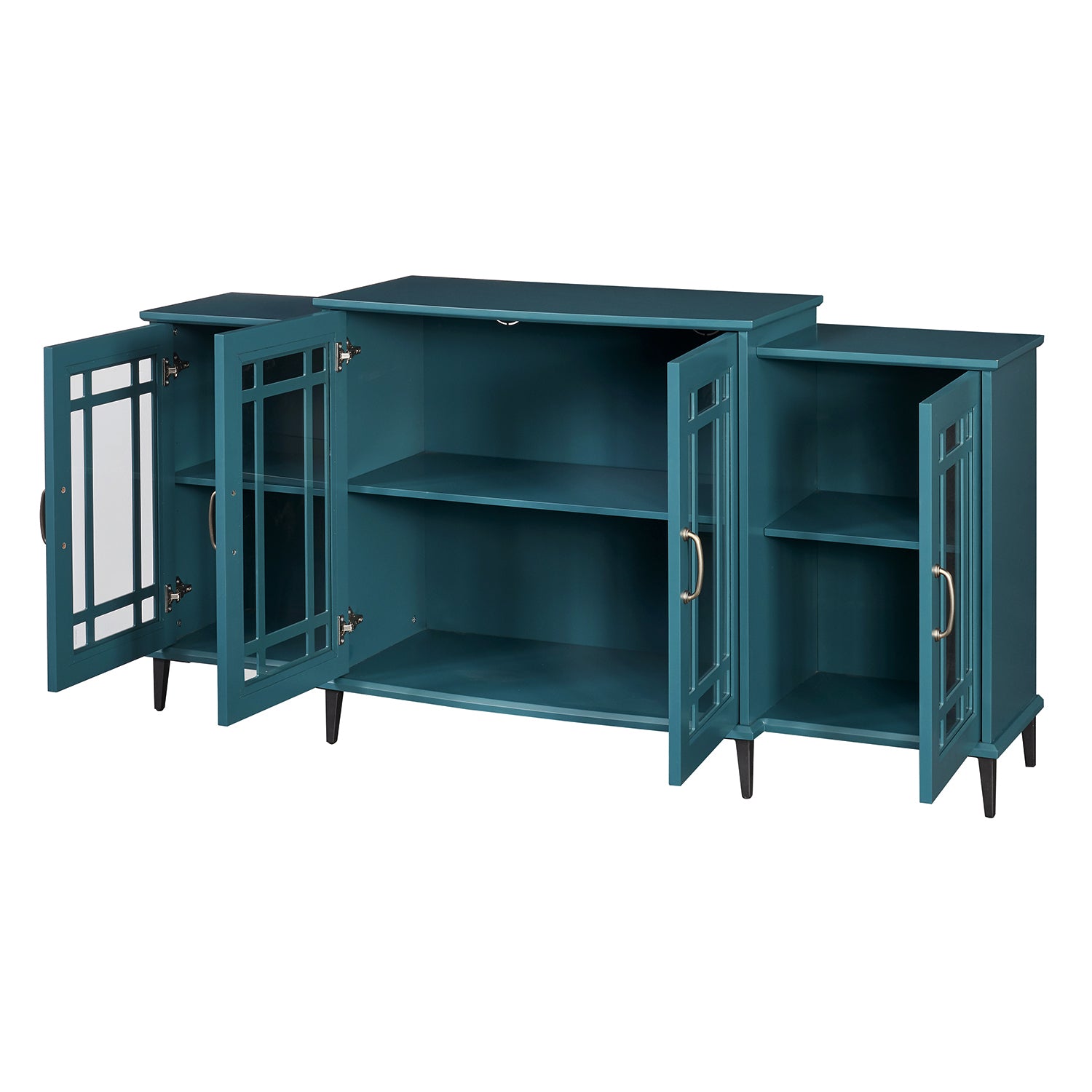 Teal Blue TV Stand with Glass Doors - 62 Inch Buffet Cabinet for Living Room