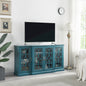 Teal Blue MDF Glass TV Stand Buffet Cabinet for Dining Room