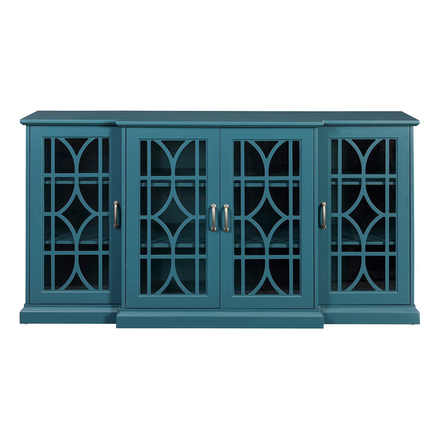 Teal Blue MDF Glass TV Stand Buffet Cabinet for Dining Room