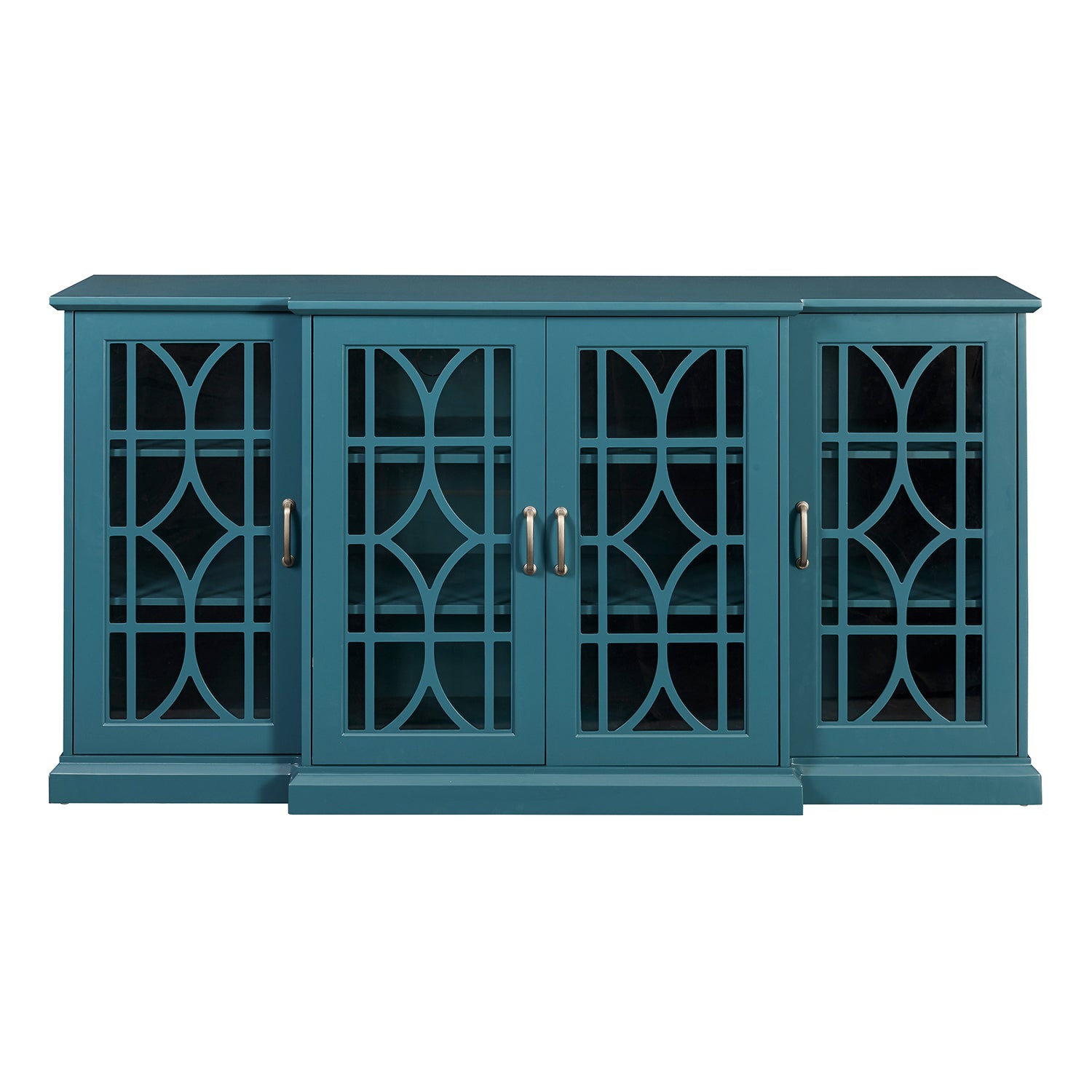 Teal Blue MDF Glass TV Stand Buffet Cabinet for Dining Room