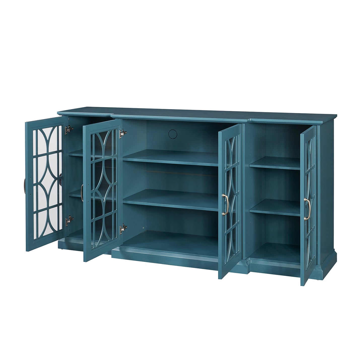 Teal Blue MDF Glass TV Stand Buffet Cabinet for Dining Room