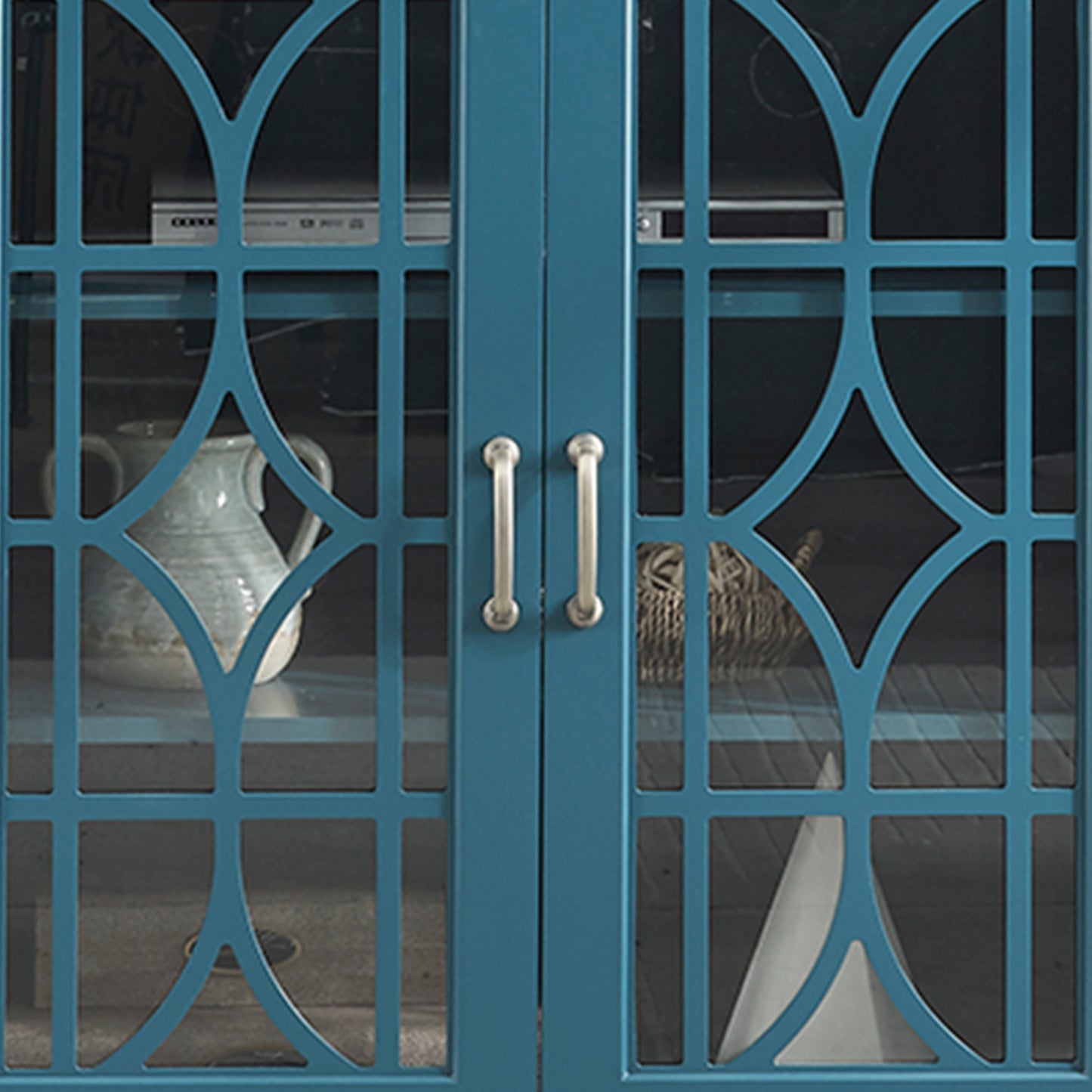 Teal Blue MDF Glass TV Stand Buffet Cabinet for Dining Room