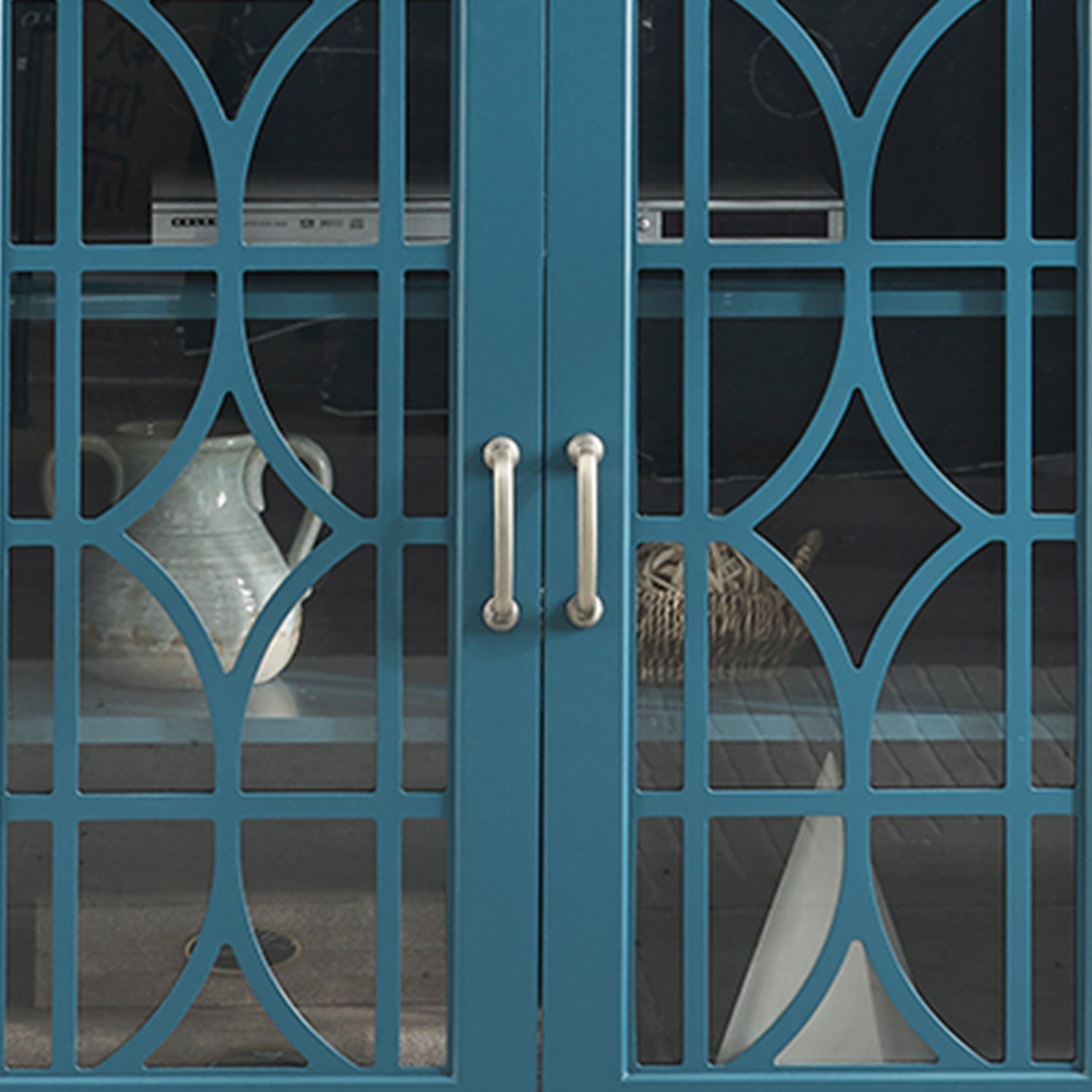 Teal Blue MDF Glass TV Stand Buffet Cabinet for Dining Room