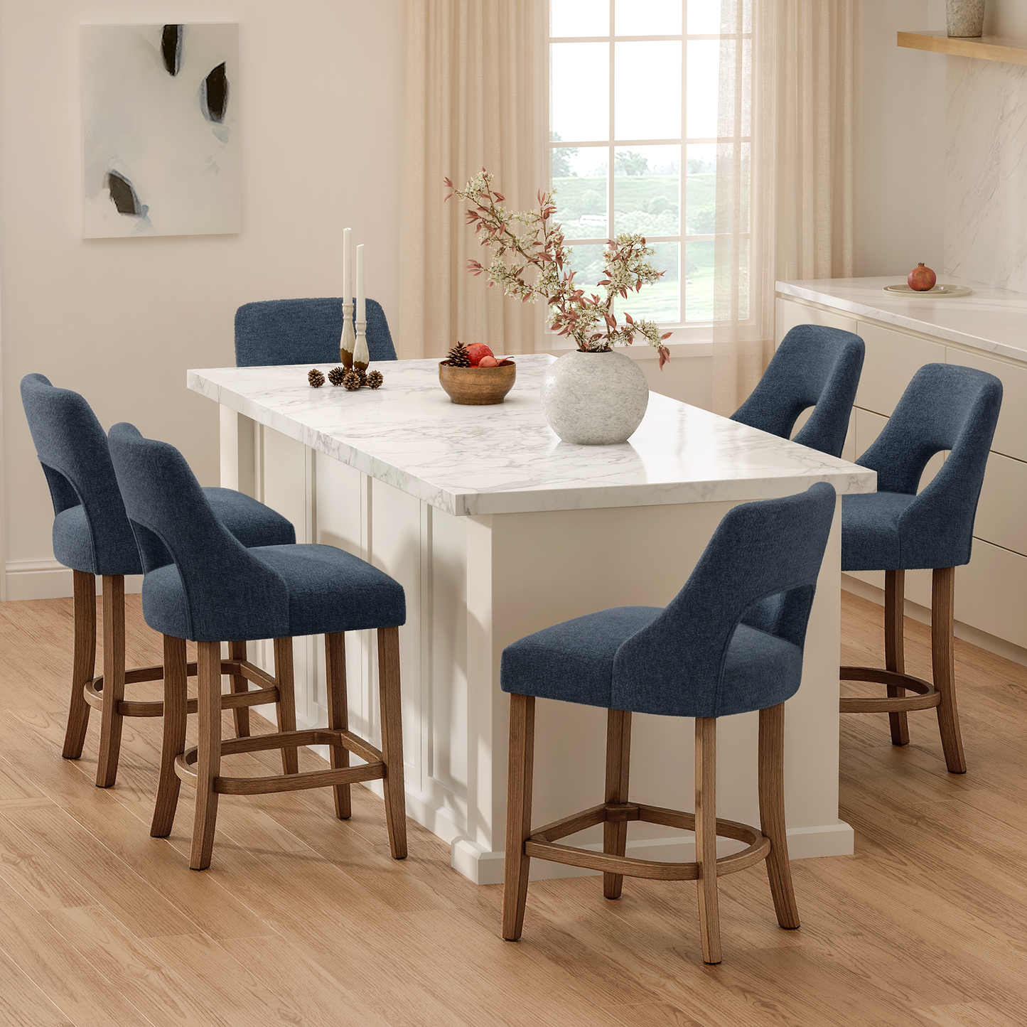Bar Stools Set of 2, Upholstered Counter Height Bar Stools, Modern Counter Stools with Wood Legs for Kitchen Island Dining Room Bar