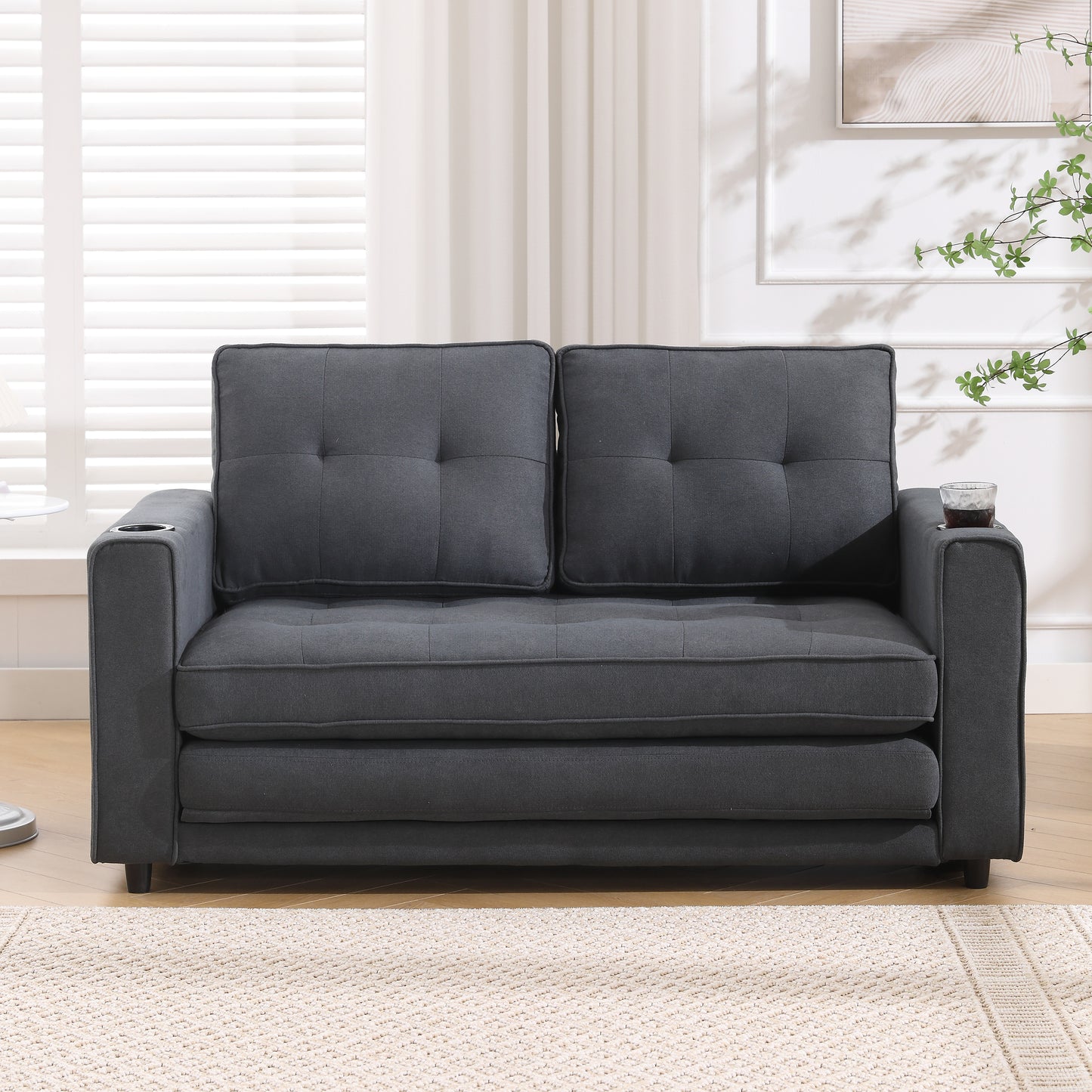 Dark Gray 3-in-1 Futon Sofa Bed with Side Pockets - image 5