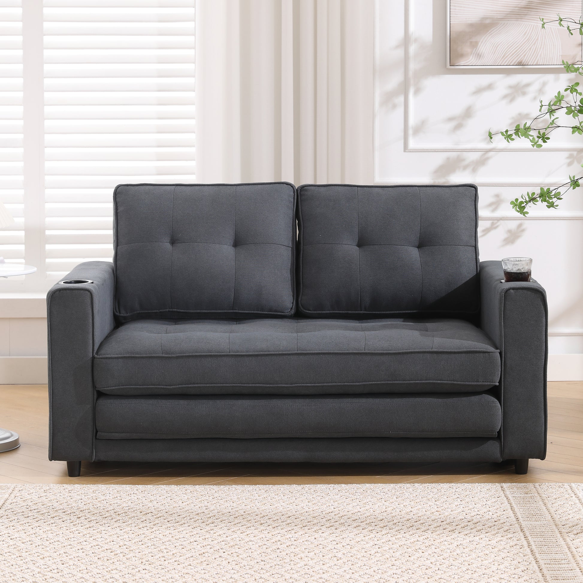 Dark Gray 3-in-1 Futon Sofa Bed with Side Pockets - image 5