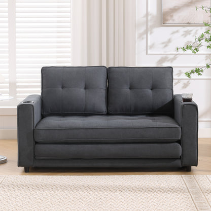 Dark Gray 3-in-1 Futon Sofa Bed with Side Pockets - image 5