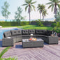 8-Piece All-Weather PE Rattan Half-Moon Outdoor Sectional Sofa Set with Coffee Table and Gray Cushions