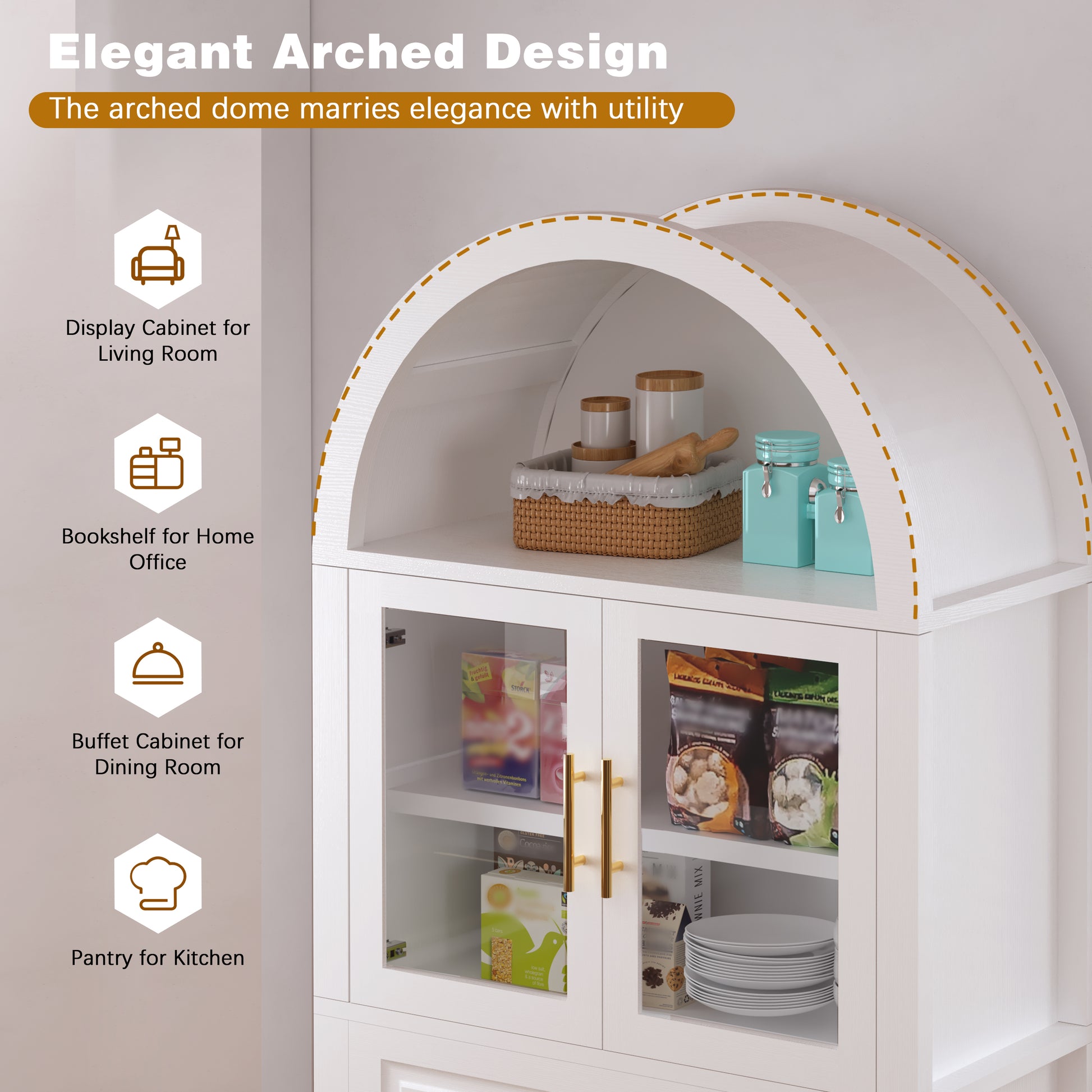 71" White Farmhouse Kitchen Pantry Cabinet with Glass Door - image 8