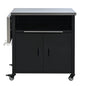 Foldable Outdoor BBQ Prep Station Cart with Stainless Steel Top, Storage Cabinet, and Trash Rack, Black