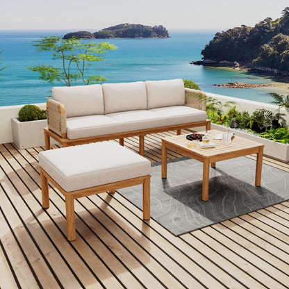 3-Piece Acacia Wood and Rope Patio Sofa Set