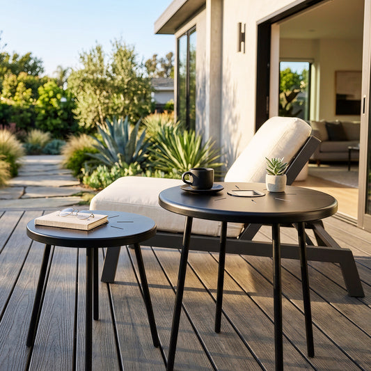 2-Pack Solar LED Nesting Side Tables for Outdoor Patio, Balcony, or Indoor Accent Use