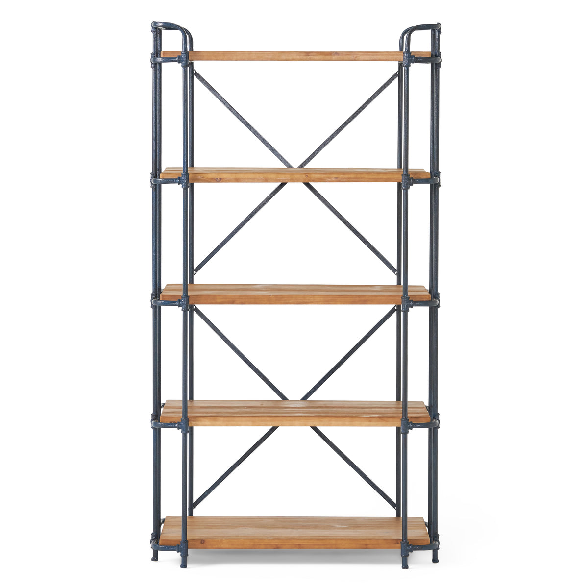 Industrial 5-Shelf Bookshelf - Natural Metal Wood