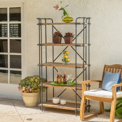 Industrial 5-Shelf Bookshelf - Natural Metal Wood