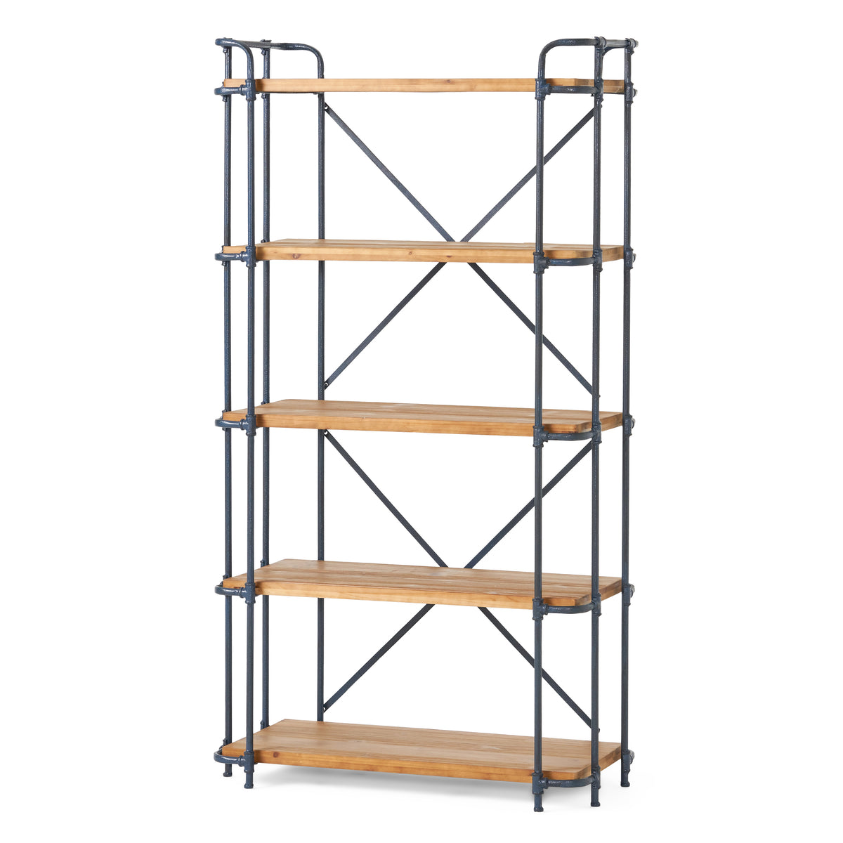 Industrial 5-Shelf Bookshelf - Natural Metal Wood