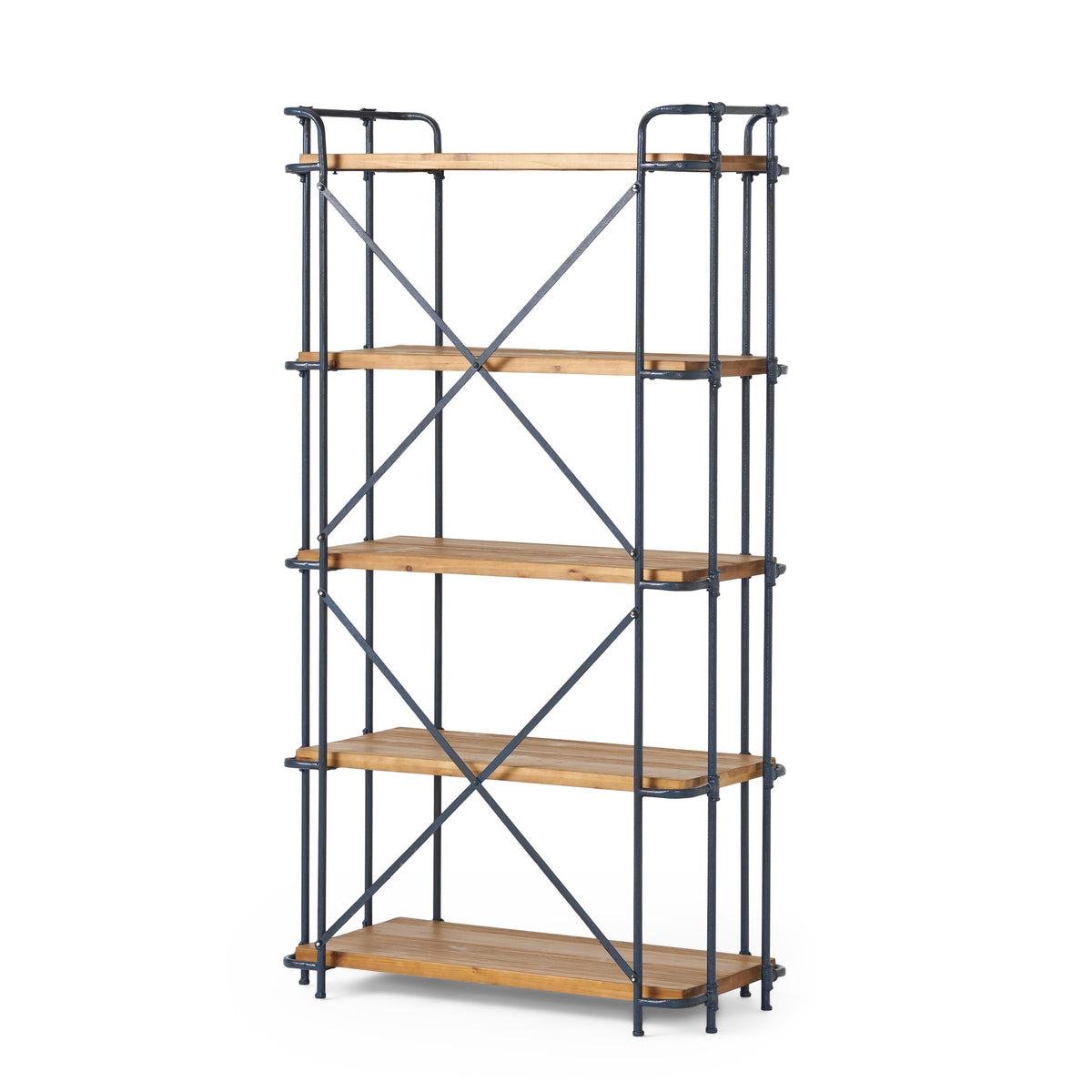 Industrial 5-Shelf Bookshelf - Natural Metal Wood