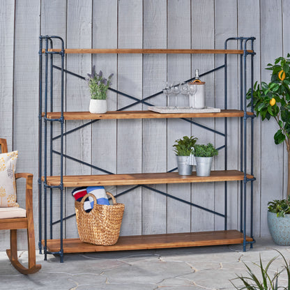 Natural Metal & Wood 4-Shelf Bookcase - 64" Tall for Living Room