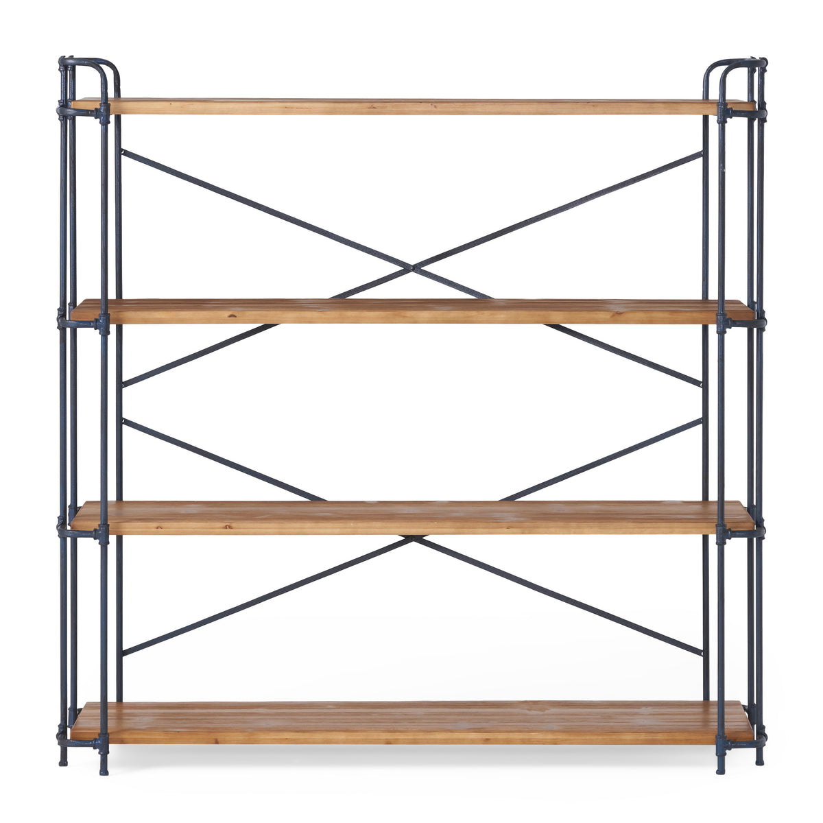 Natural Metal & Wood 4-Shelf Bookcase - 64" Tall for Living Room