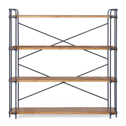 Natural Metal & Wood 4-Shelf Bookcase - 64" Tall for Living Room