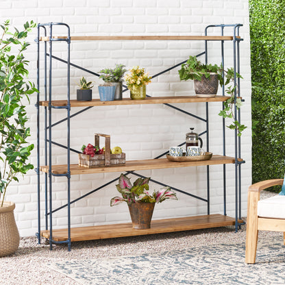 Natural Metal & Wood 4-Shelf Bookcase - 64" Tall for Living Room