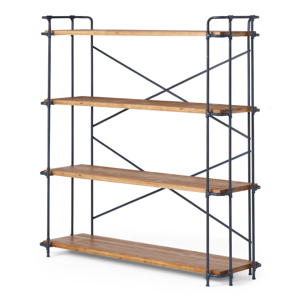 Natural Metal & Wood 4-Shelf Bookcase - 64" Tall for Living Room