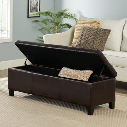 Brown Faux Leather Storage Ottoman Bench - 50.87" x 17.32"