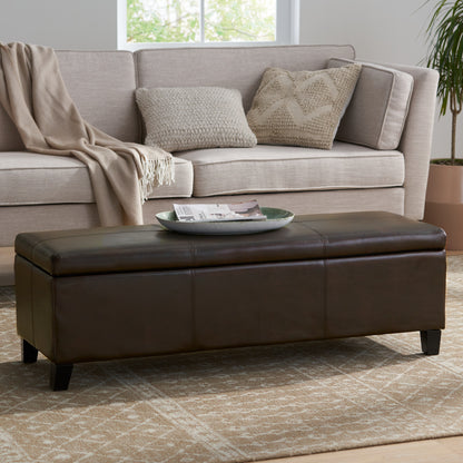 Brown Faux Leather Storage Ottoman Bench - 50.87" x 17.32"