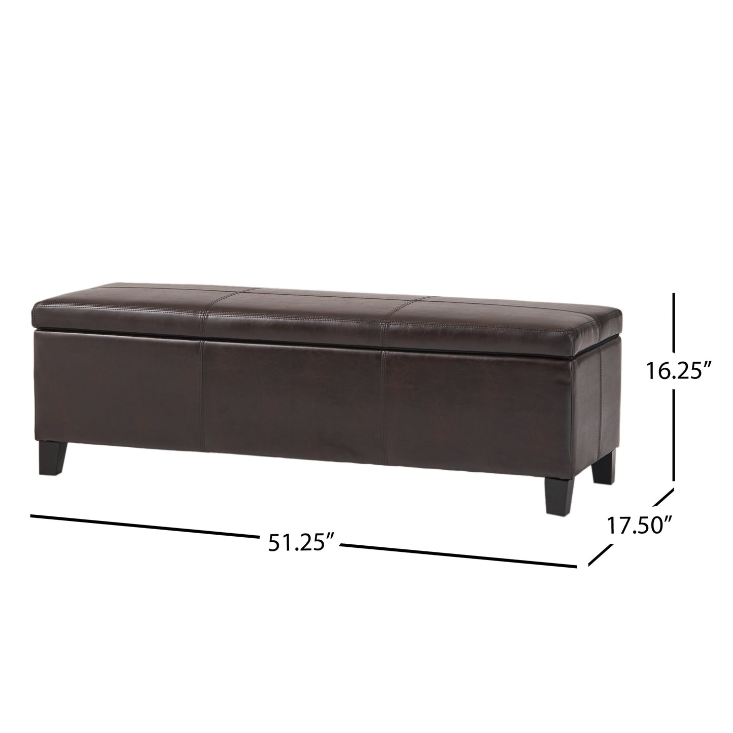 Brown Faux Leather Storage Ottoman Bench - 50.87" x 17.32"