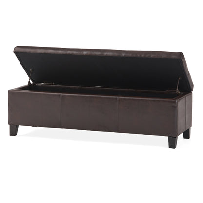 Brown Faux Leather Storage Ottoman Bench - 50.87" x 17.32"