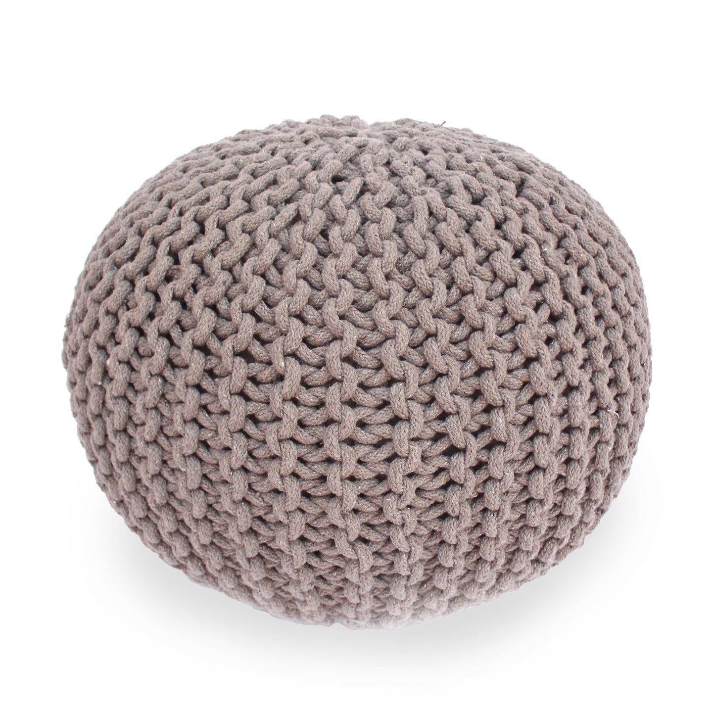Brown Cotton Knitted Pouf for Cozy Living Room Seating