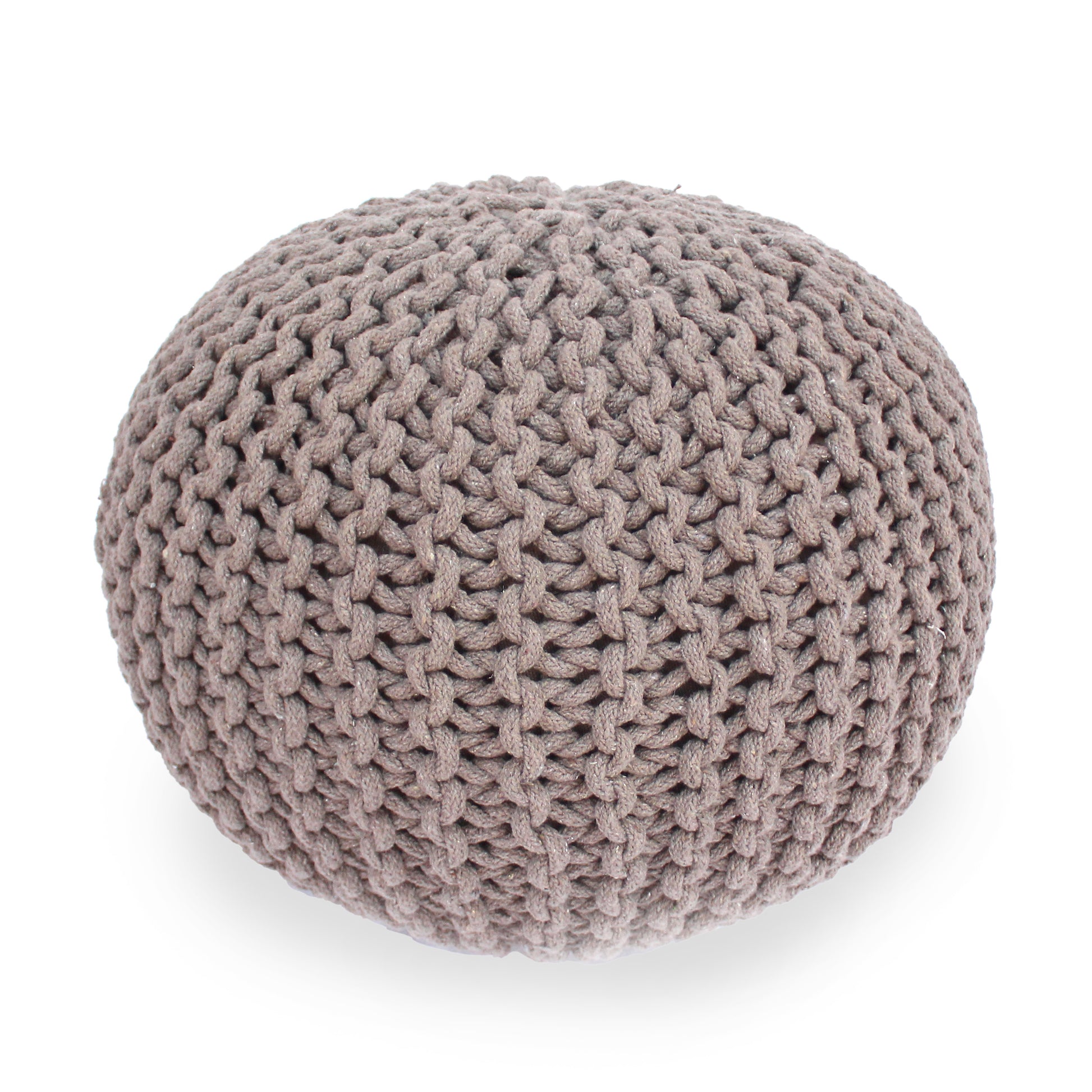 Brown Cotton Knitted Pouf for Cozy Living Room Seating