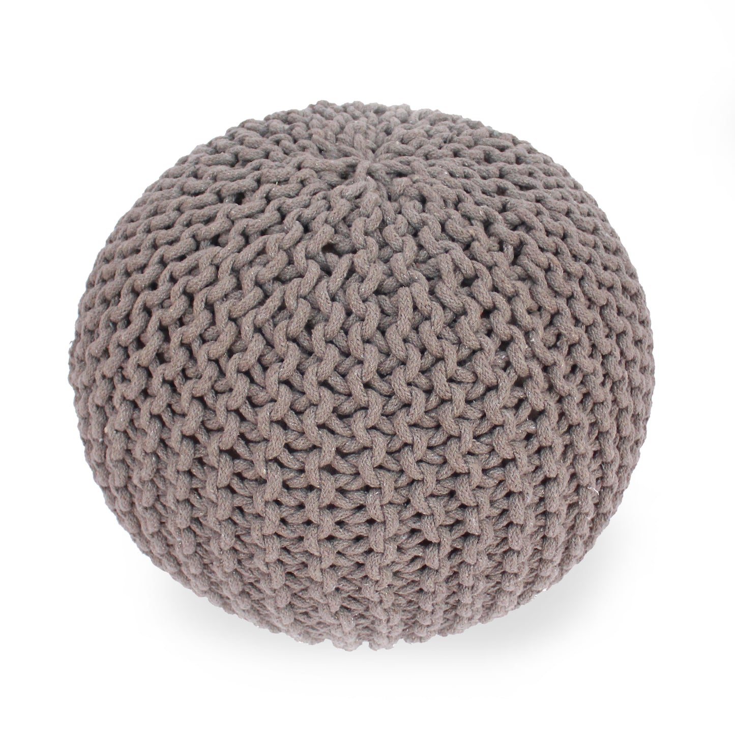 Brown Cotton Knitted Pouf for Cozy Living Room Seating