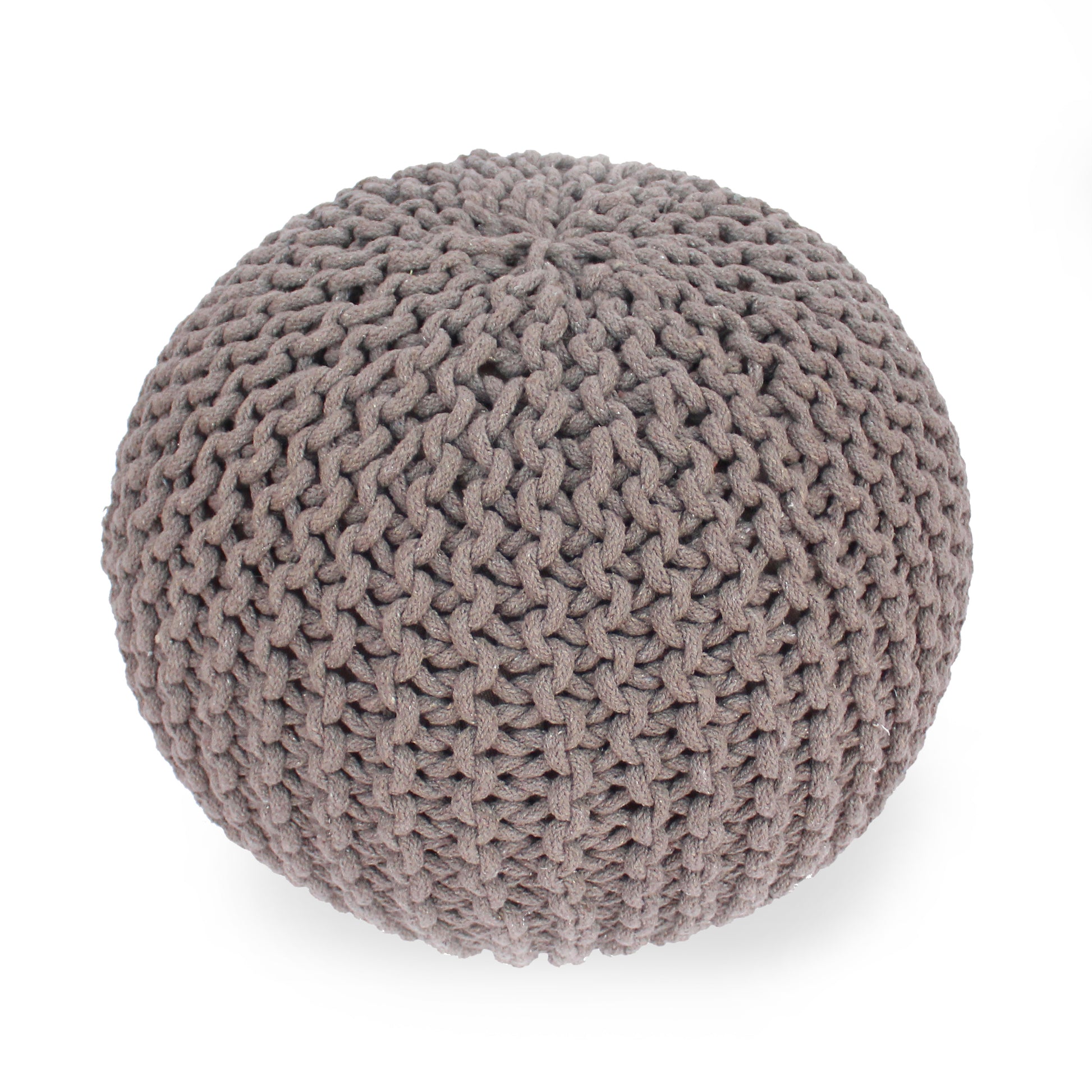 Brown Cotton Knitted Pouf for Cozy Living Room Seating