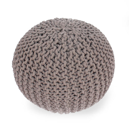 Brown Cotton Knitted Pouf for Cozy Living Room Seating