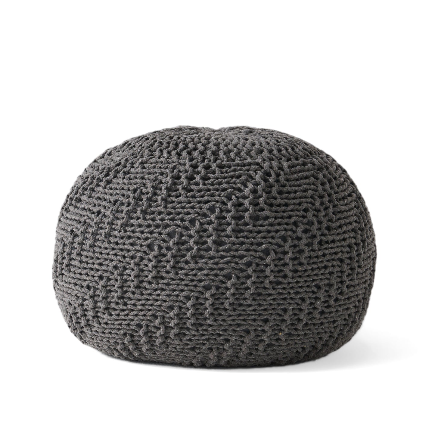 Dark Grey Cotton Round Pouf - 20 Inch Lazy Sofa Chair