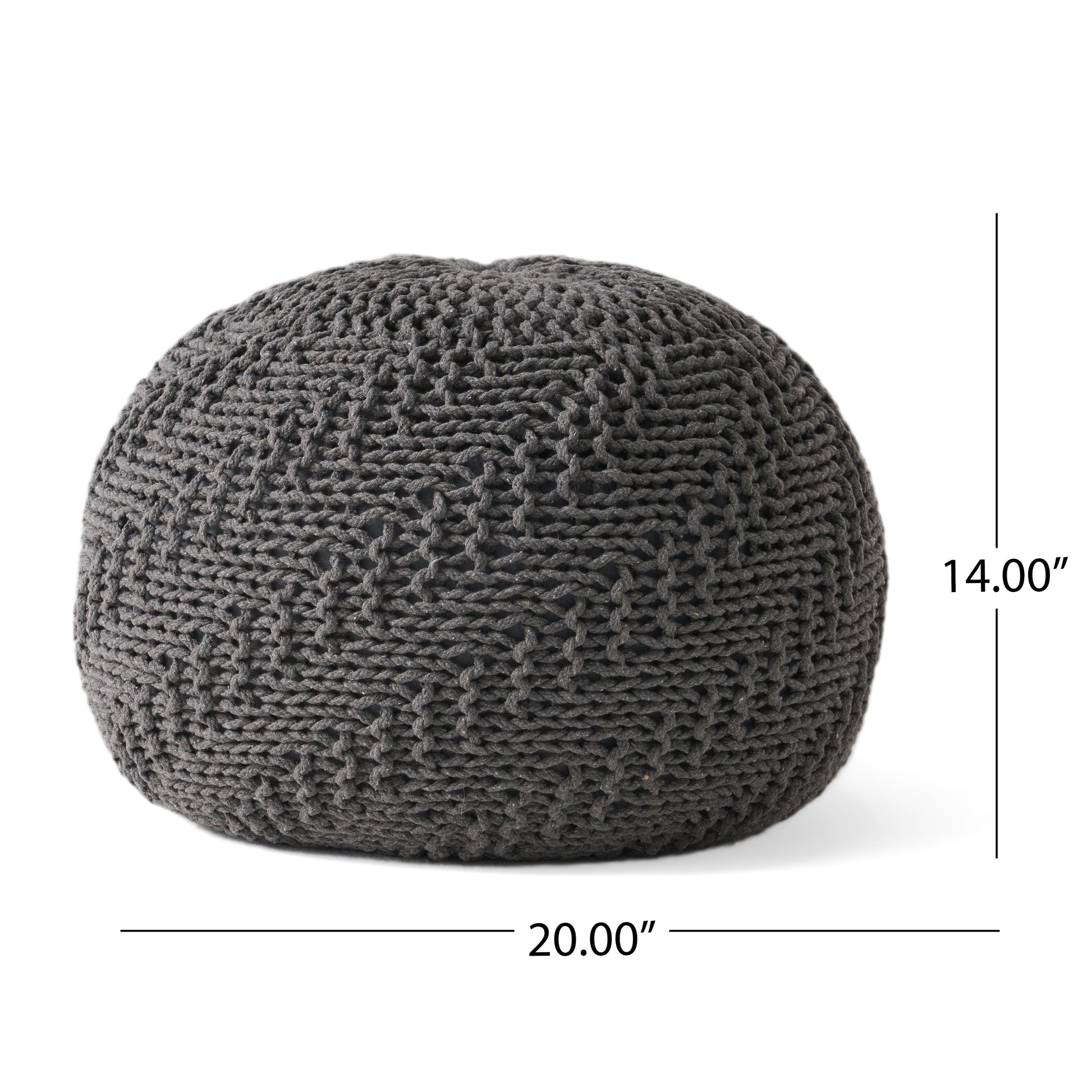 Dark Grey Cotton Round Pouf - 20 Inch Lazy Sofa Chair