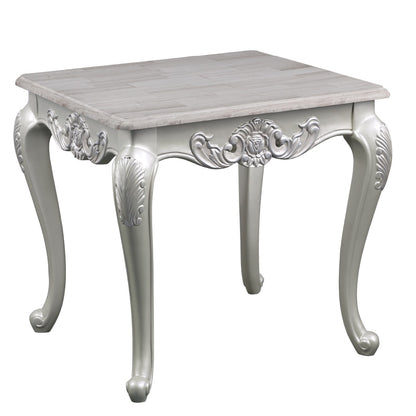 Melrose Traditional Style End Table Made with wood in Silver Finish