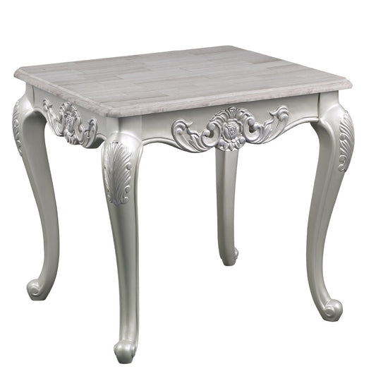 Melrose Traditional Style End Table Made with wood in Silver Finish