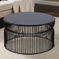 CT901 Modern Contemporary Metal Nested base and Tinted tempered glass top material 30" Coffee Table, Round Table for Living room, Black